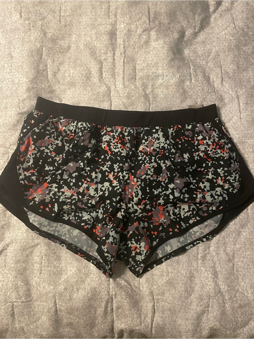 Heat Gear Black Camo-Print Athletic Shorts with Red & Lavender Accents